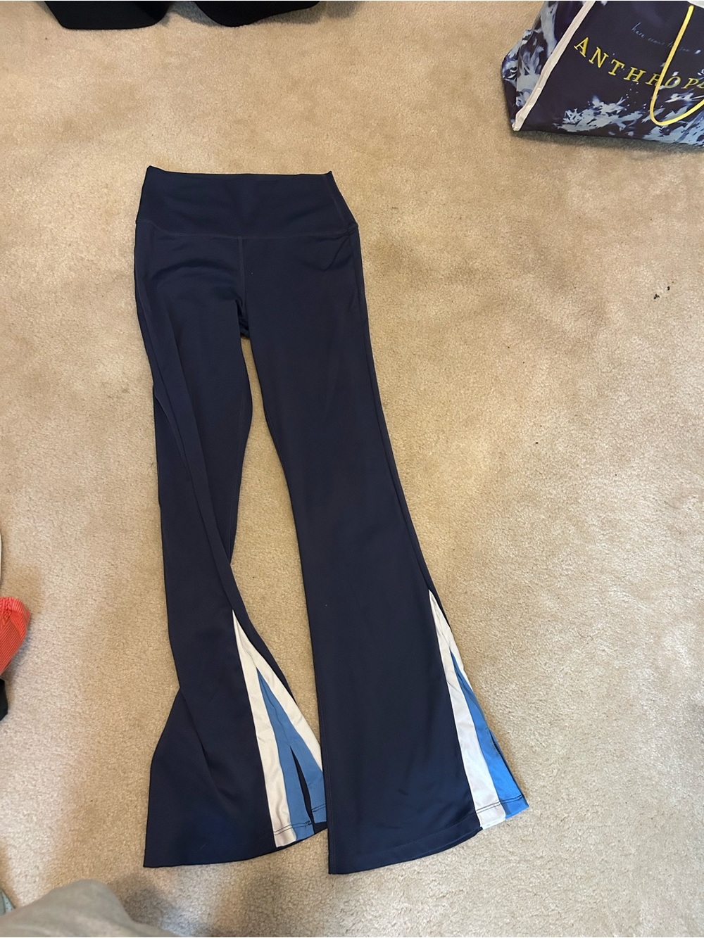 Willow Navy Flare Leggings with Blue & White Side Panels
